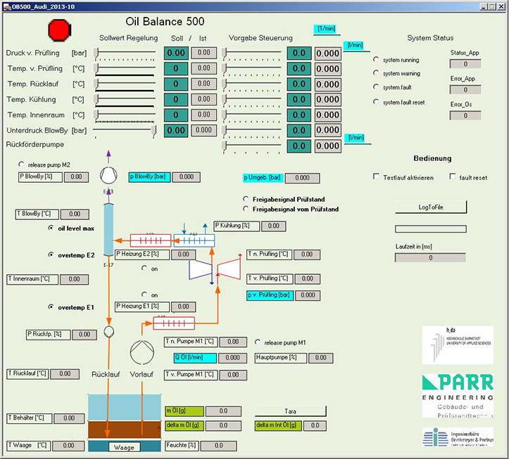 Parr Engineering - Produkt Oil-Balance 500 - Bedienoberfläche Automatisierungssystem